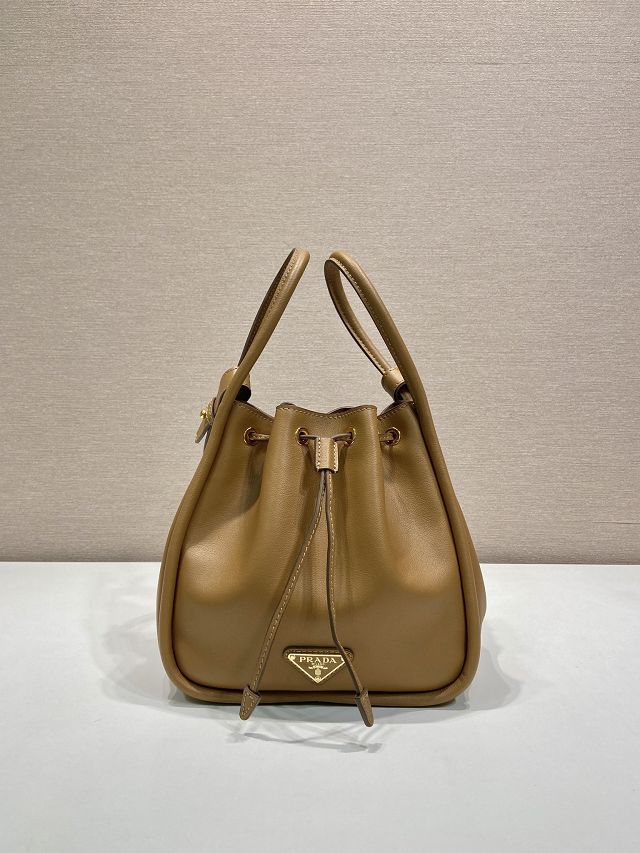 Prada original calfskin bucket bag 1BE087 brown