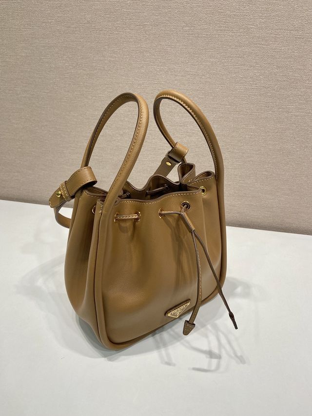 Prada original calfskin bucket bag 1BE087 brown
