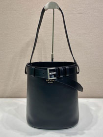Prada original  calfskin bucket bag with belt 1BE085 black