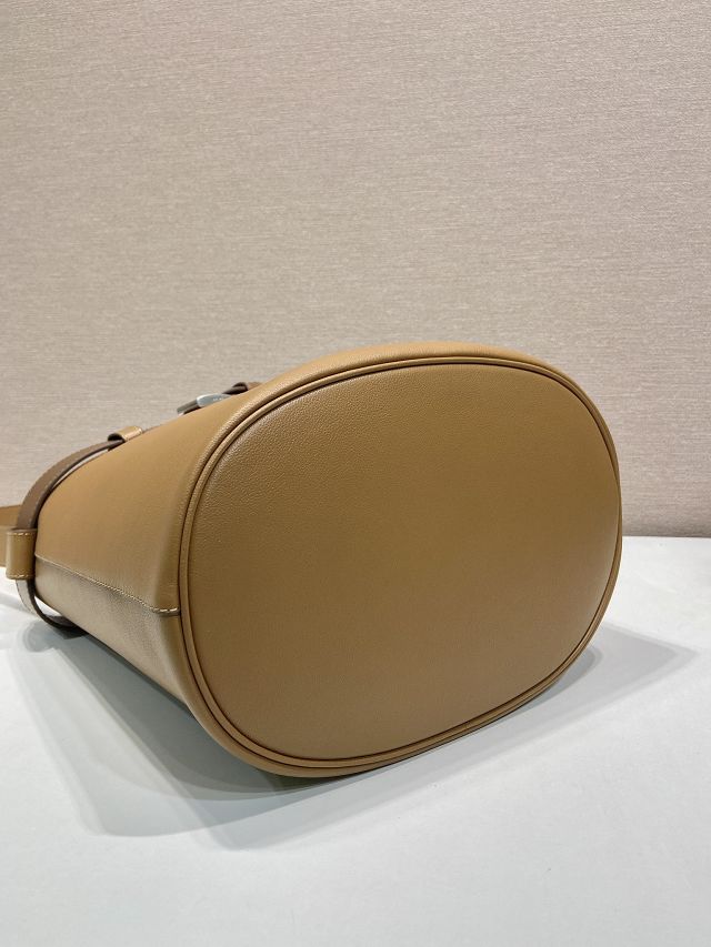 Prada original  calfskin bucket bag with belt 1BE085 caramel