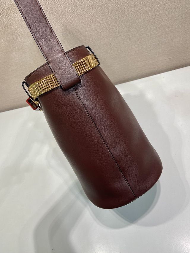Prada original calfskin bucket bag with jeweled belt 1BE085 burgundy
