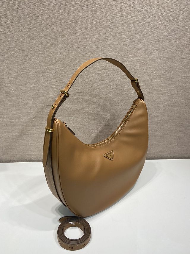 Prada original calfskin large hobo bag 1BC212 brown