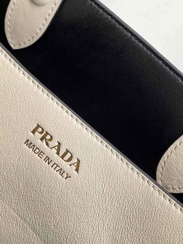Prada original calfskin large tote bag with belt 1BA416 white