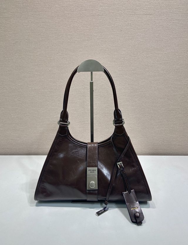 Prada original calfskin medium tote bag 1BG563 dark brown