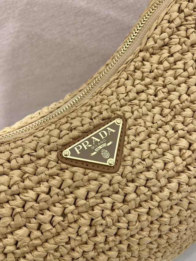 Prada original raffia aimee large crochet bag 1BC246 beige