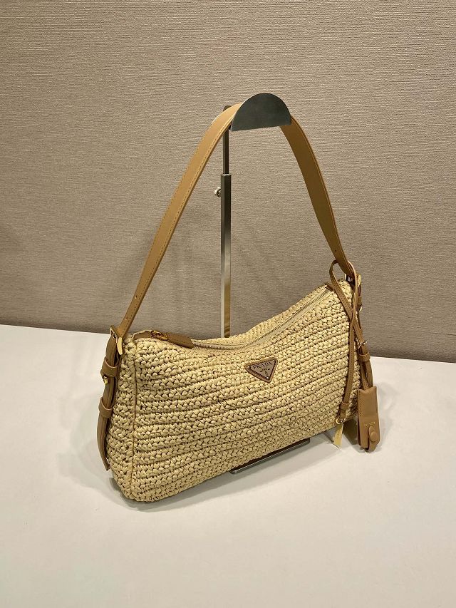 Prada original raffia aimee medium crochet bag 1BC247 beige