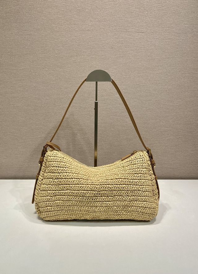 Prada original raffia aimee medium crochet bag 1BC247 beige