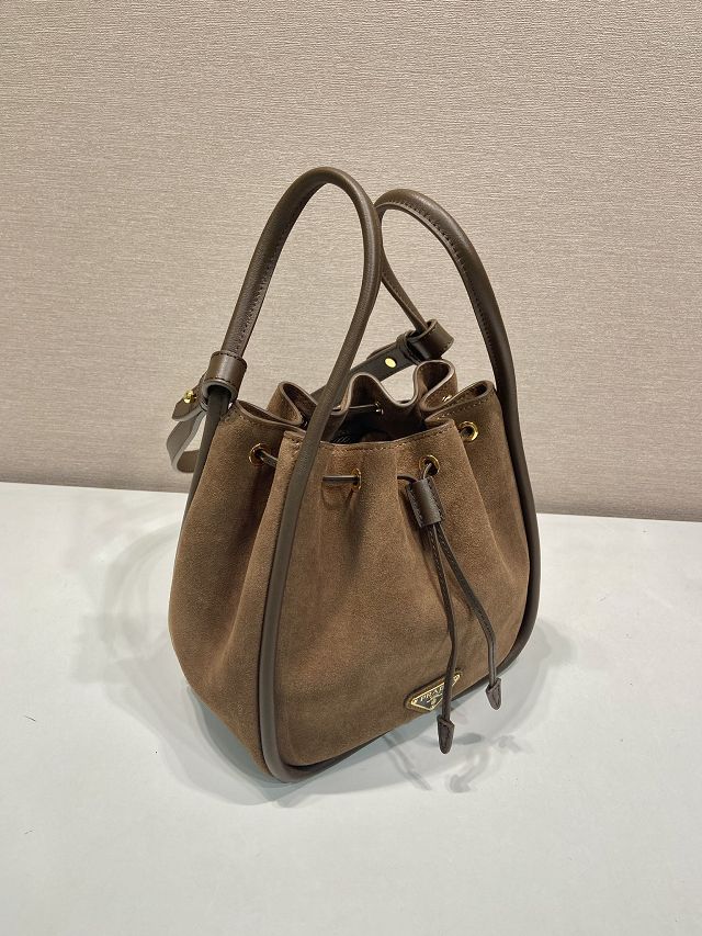 Prada original suede calfskin bucket bag 1BE087 brown