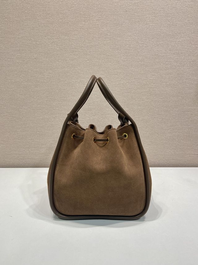 Prada original suede calfskin bucket bag 1BE087 brown