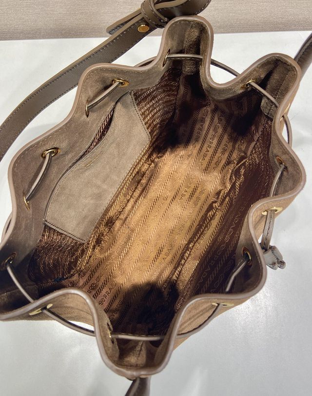 Prada original suede calfskin bucket bag 1BE087 brown