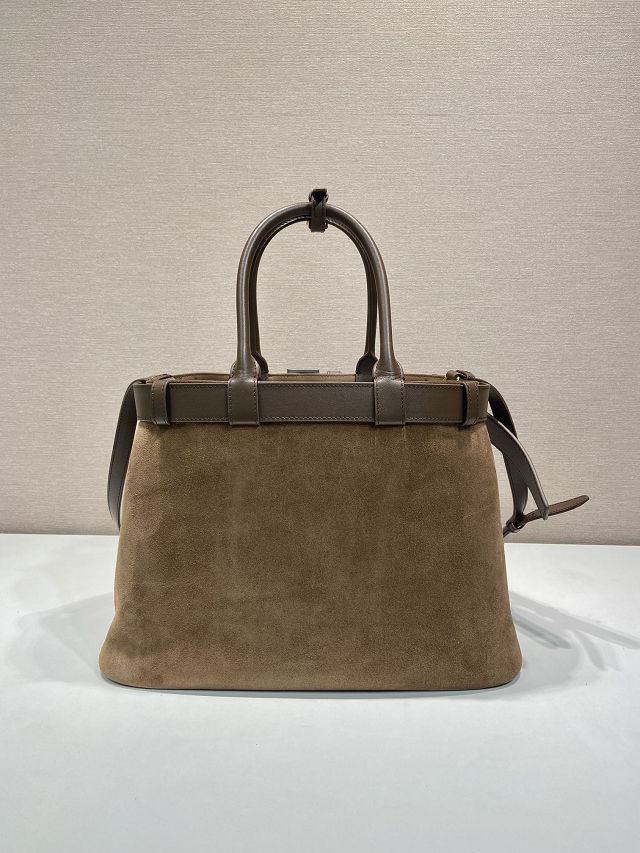 Prada original suede large tote bag with belt 1BA416 brown