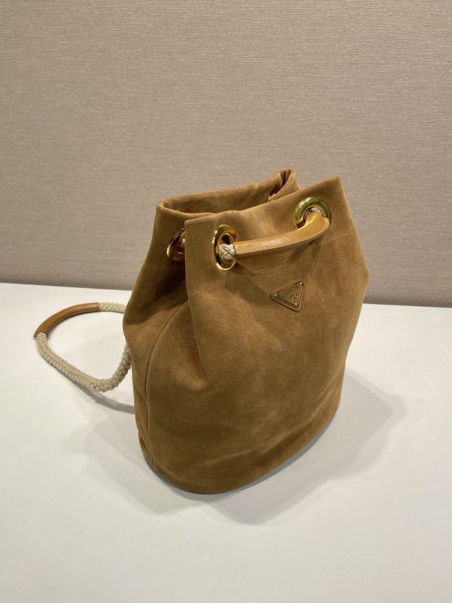 Prada original suede mariner small bucket bag 1BE082 brown