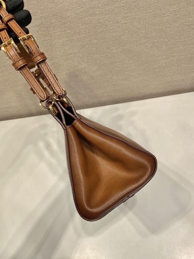 Prada original calfskin top handle bag 1BC262 brown