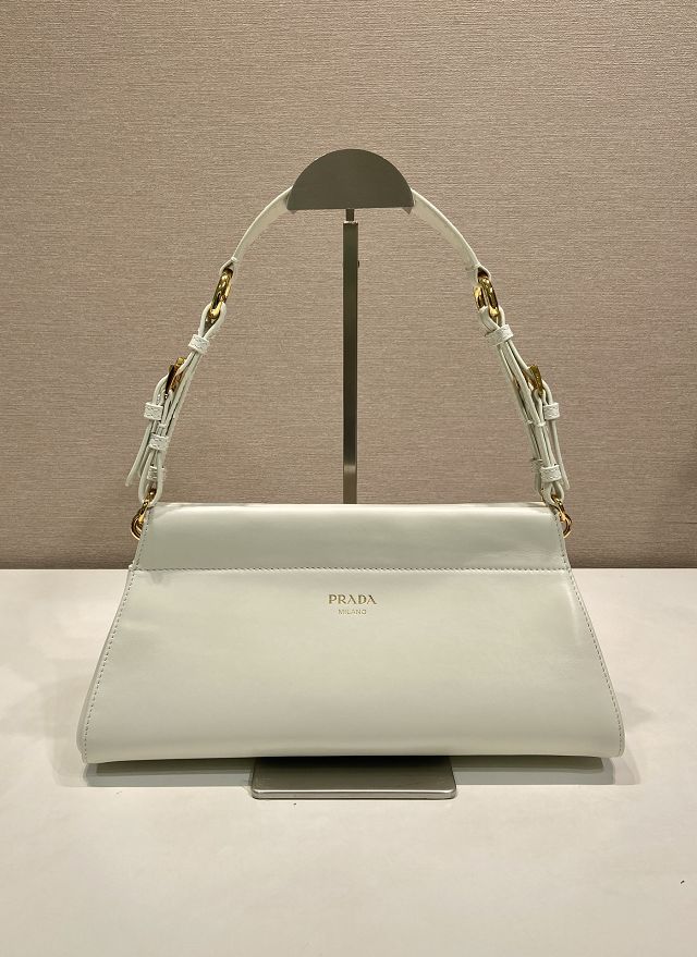 Prada original calfskin top handle bag 1BC262 white