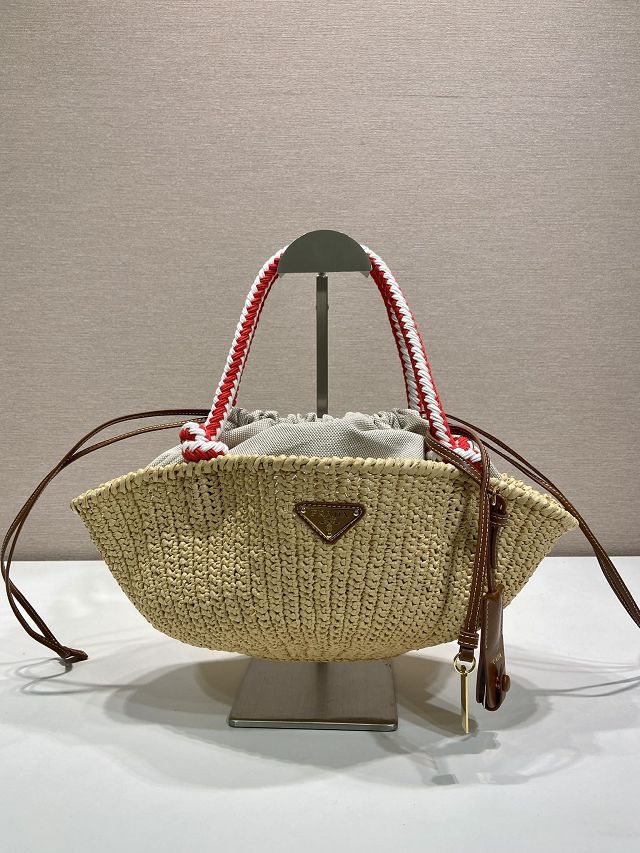 Prada original raffia crochet basket bag 1BA463 beige