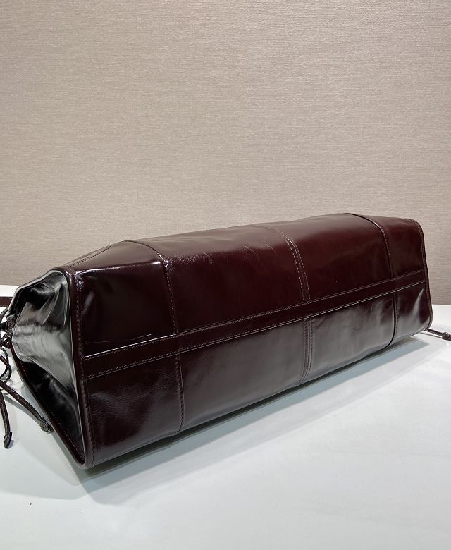 Prada original calfskin bonnie tote bag 2VG128 dark brown