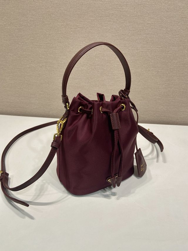 Prada original nylon 1978 mini bucket bag 1BE067 burgundy