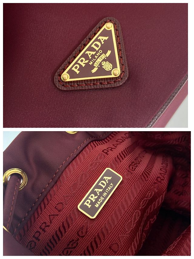 Prada original nylon 1978 mini bucket bag 1BE067 burgundy