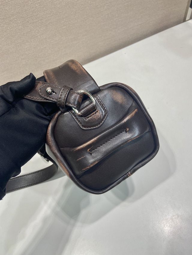 Prada original calfskin shoulder bag 2VH188 dark brown