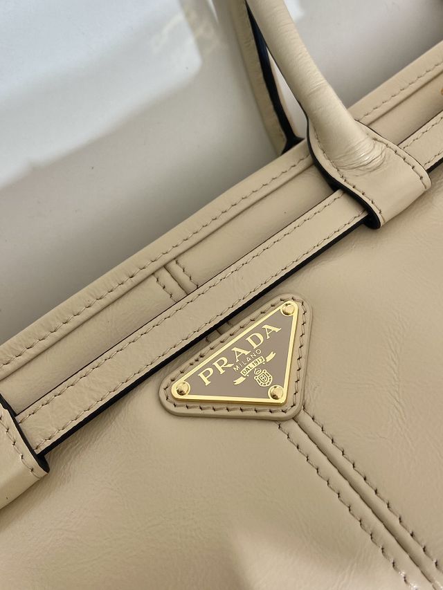 Prada original calfskin bonnie medium tote bag 1BA426 beige