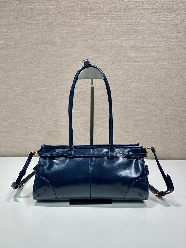 Prada original calfskin bonnie medium tote bag 1BA426 dark blue