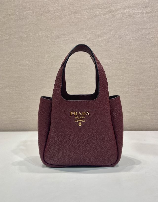 Prada original calfskin mini tote bag 1BA349 bordeaux