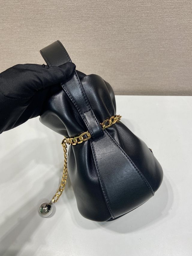 Prada original lambskin petit sac noir mini bucket bag 1BE088 black