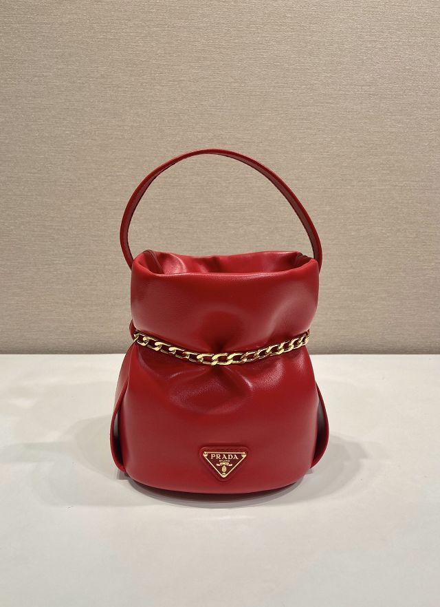 Prada original lambskin petit sac noir mini bucket bag 1BE088 red