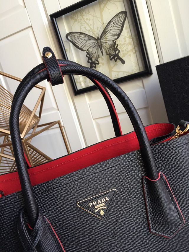 Prada original saffiano calfskin galleria large bag 1BG775 black&red