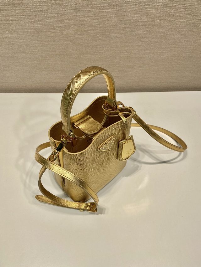 Prada original saffiano calfskin mini bucket bag 1BA373 gold