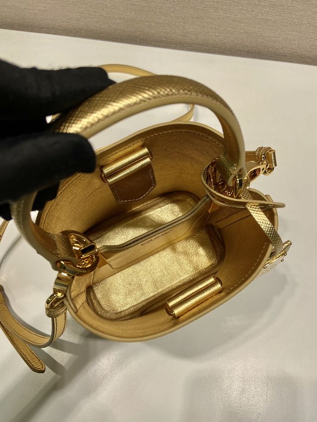 Prada original saffiano calfskin mini bucket bag 1BA373 gold