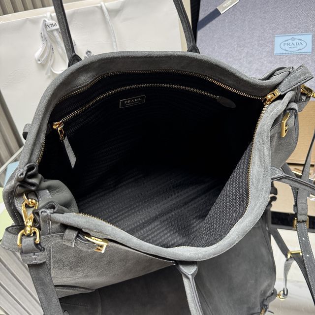 Prada original suede bonnie maxi tote bag 1BA439 grey