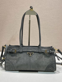 Prada original suede bonnie medium tote bag 1BA426 grey