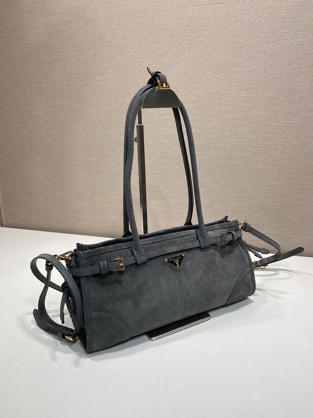 Prada original suede bonnie medium tote bag 1BA426 grey