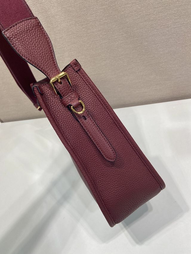 Prada original calfskin large shoulder bag 1BC073 burgundy