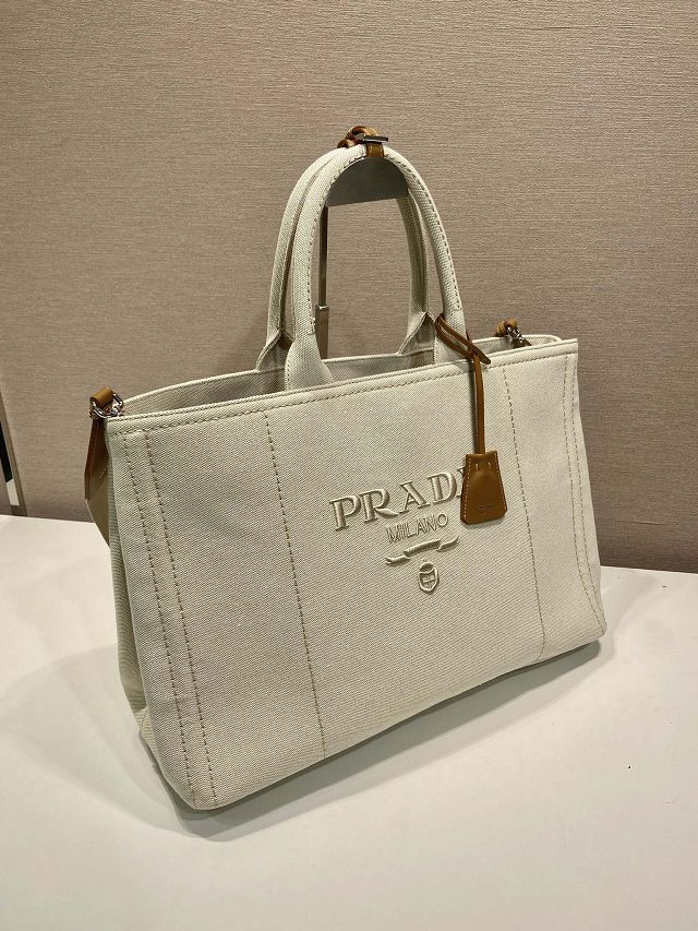 Prada original canvas jardiniere large handbag 2VG131 white