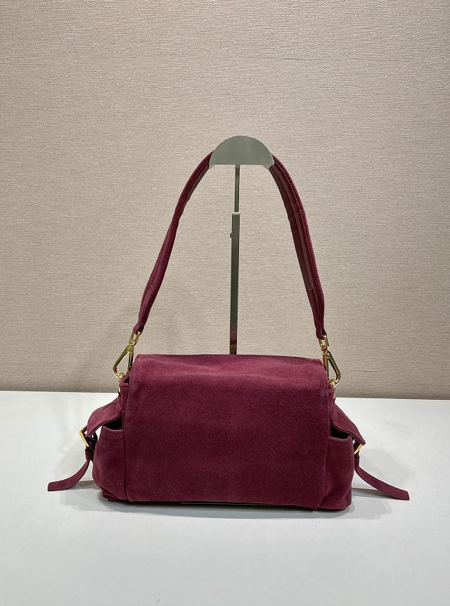 Prada original suede explore medium shoulder bag 1BD394 burgundy