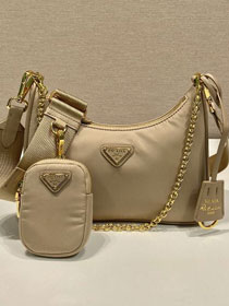 Prada original nylon re-edition 2005 hobo bag 1BH204 apricot