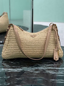 Prada original raffia aimee large shoulder bag 1BC228 beige