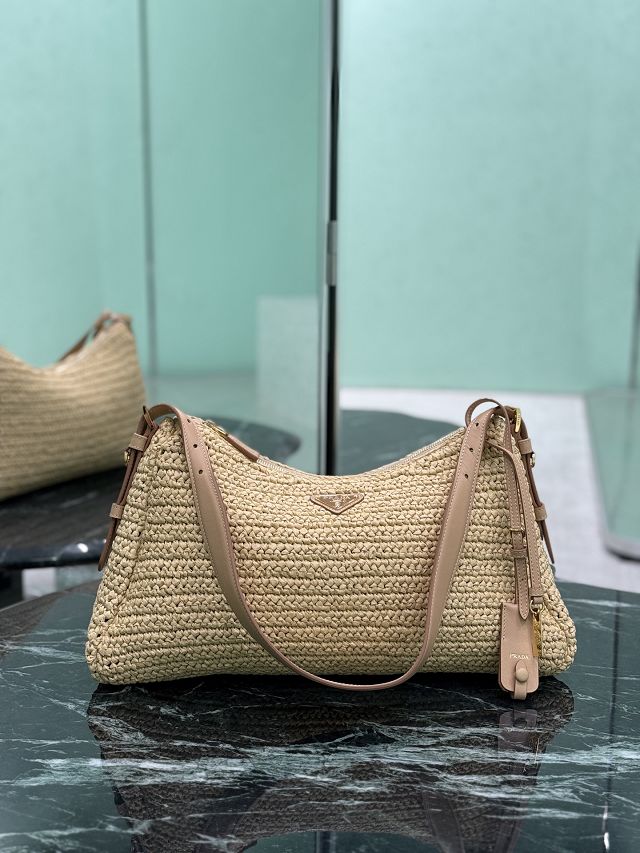 Prada original raffia aimee large shoulder bag 1BC228 beige