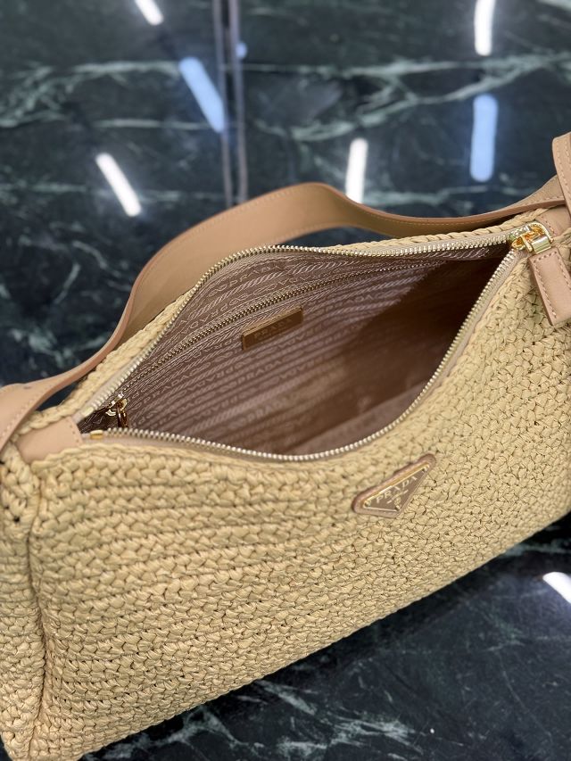 Prada original raffia aimee large shoulder bag 1BC228 beige
