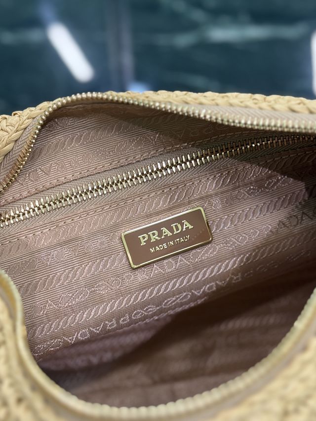 Prada original raffia aimee large shoulder bag 1BC228 beige