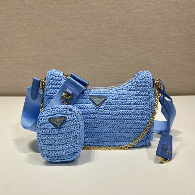 Prada original raffia re-edition 2005 hobo bag 1BH204 blue