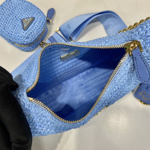 Prada original raffia re-edition 2005 hobo bag 1BH204 blue