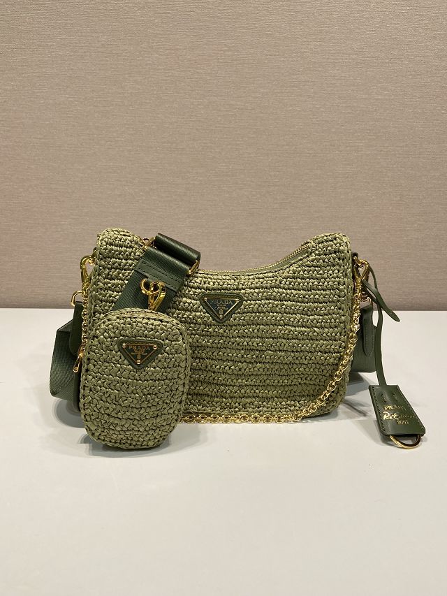 Prada original raffia re-edition 2005 hobo bag 1BH204 green