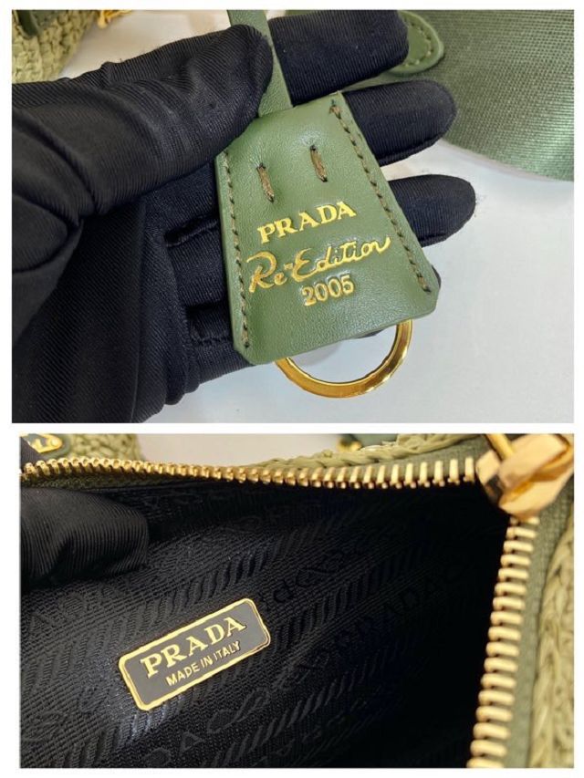 Prada original raffia re-edition 2005 hobo bag 1BH204 green