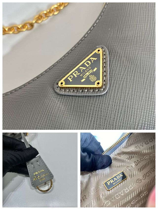 Prada original saffiano calfskin re-edition 2005 hobo bag 1BH204 grey