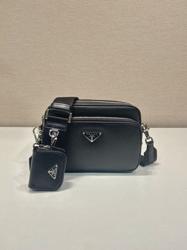 Prada original saffiano calfskin small shoulder bag 2VH170 black 