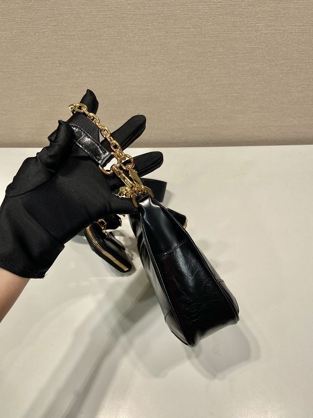 Prada original shiny calfskin re-edition mini bag 1BC204A black