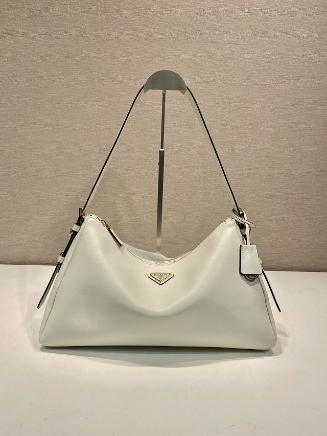 Prada original soft calfskin aimee large shoulder bag 1BC228 white